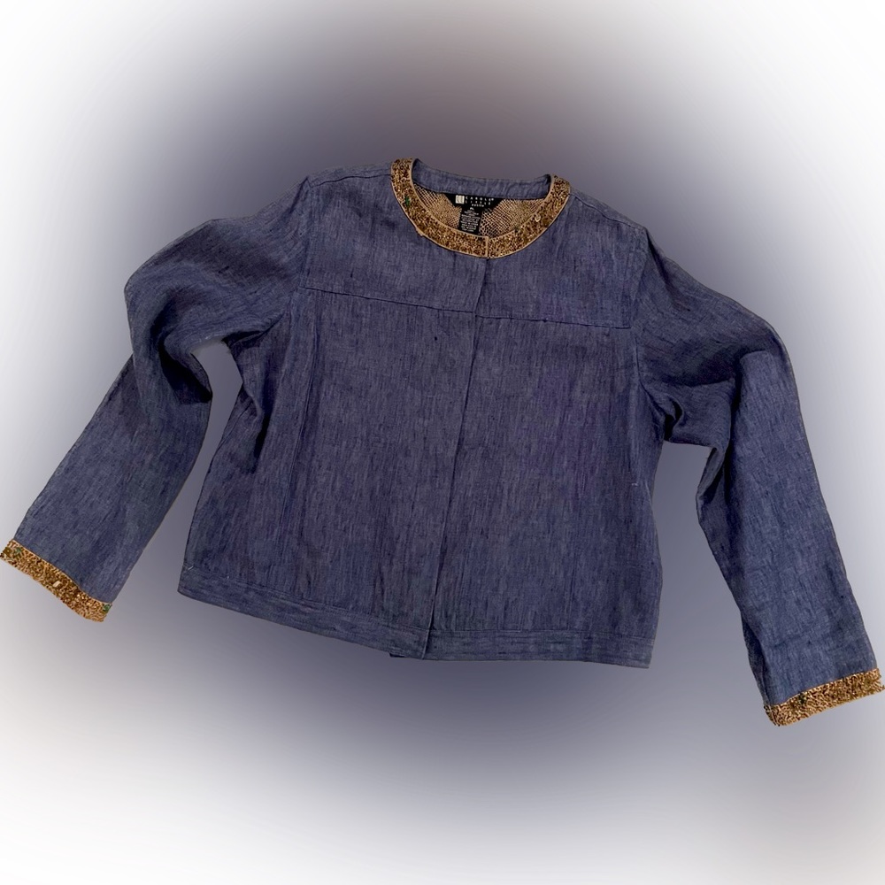 Beaded Linen Denim Jacket - Picture 3 of 8